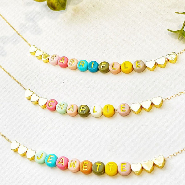 Full of Color Beads Name Necklace Dainty Gold Name Beads Necklace Kids Name