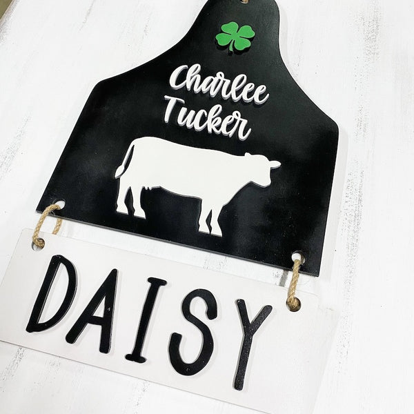 Cow Ear Tag Stall Sign | 4H Barn Stall Sign | Steer | Heifer | Personalized Name Sign for 4H Stall