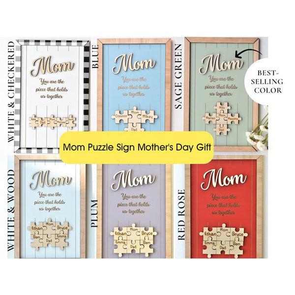 Mom Puzzle Sign Mother's Day Gift from Kids Husband Custom Engraved Wood Sign Piece