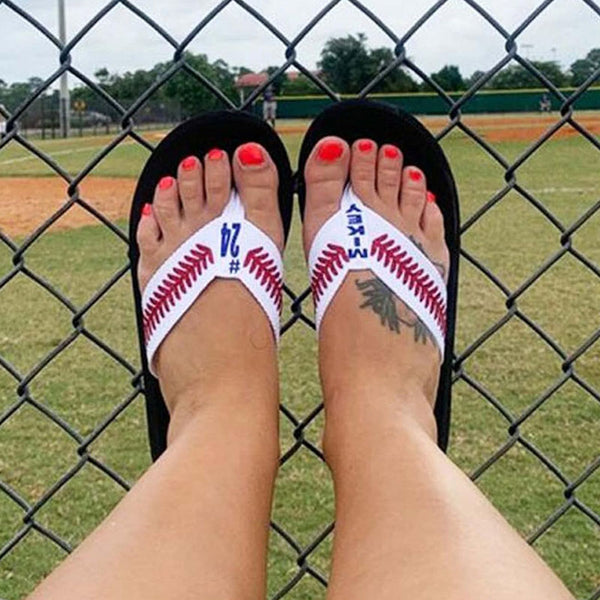 Personalized Baseball Flip Flops, Custom Sandals with Stitches