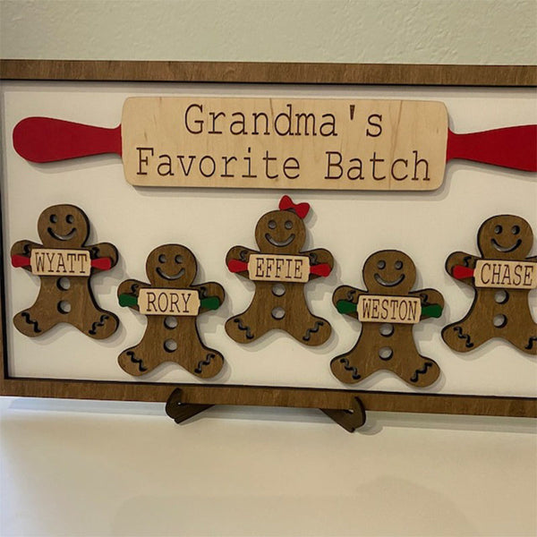 Personalized Gingerbread Family Wood Sign, Gingerbread grandchildren