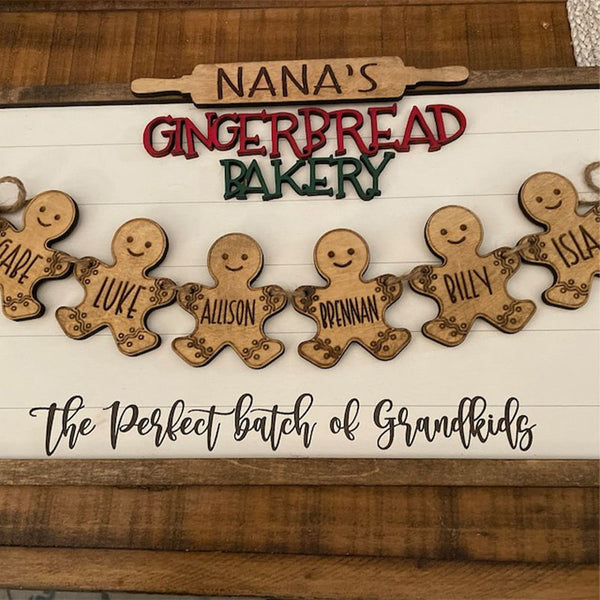 Personalized Gingerbread Family Wood Sign, Gingerbread grandchildren