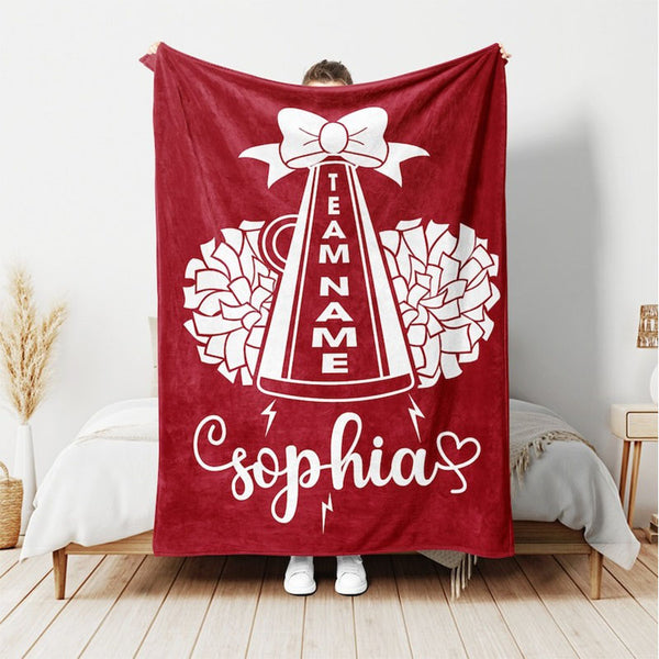 Personalized Cheerleading Blanket, Cheer Pom Poms Soft Cozy Sherpa Fleece Throw Blankets