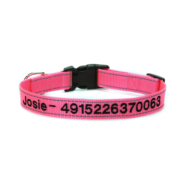 Embroidered Dog Collar, Personalized Cat, Name & Number, Multiple Options, Nylon Adjustable