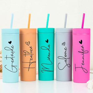 Personalized Tumbler with Lid and Straw,Custom Name Skinny Tumbler