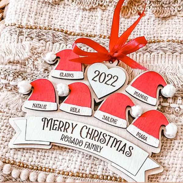 Santa ornament,Santa hat,Family christmas ornament,Christmas ornament