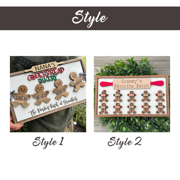 Personalized Gingerbread Family Wood Sign, Gingerbread grandchildren