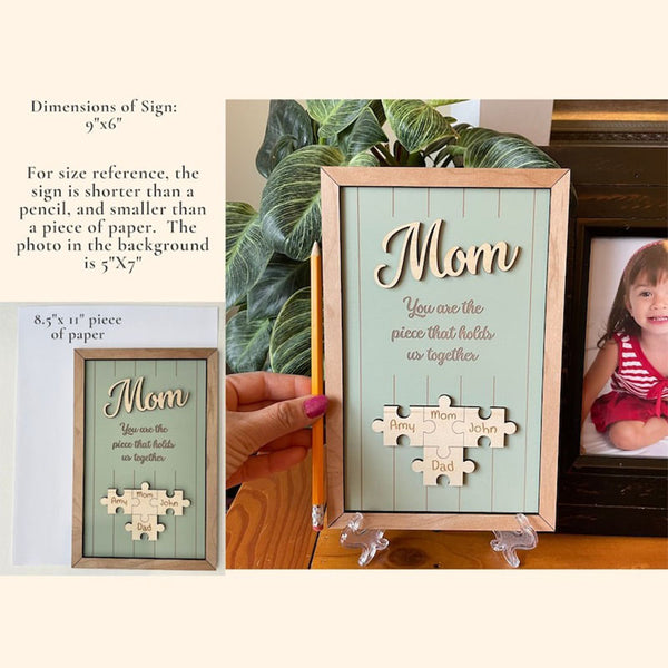 Mom Puzzle Sign Mother's Day Gift from Kids Husband Custom Engraved Wood Sign Piece