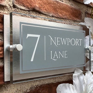 House Number Plaque Rectangle Door Sign 120mm x 225mm Personalized Acrylic Gray with White font