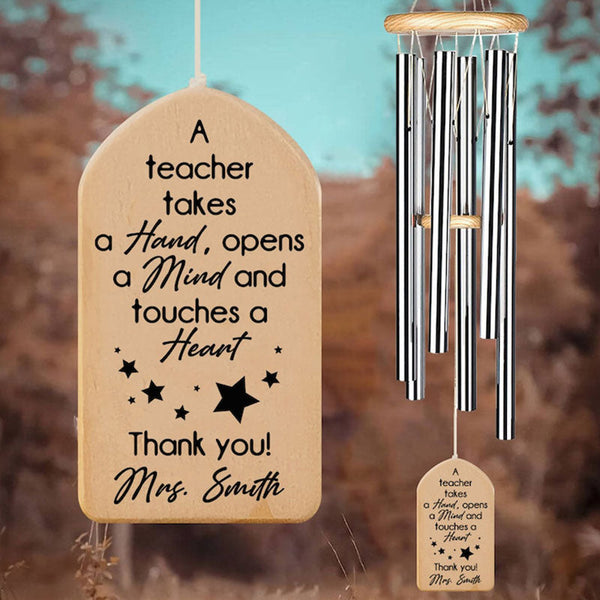 Personalized Teacher Gift Wind Chimes, Thank You Teacher Gifts, Wooden Wind Chimes Home Garden Decoration