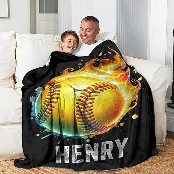 Personalised Ball Sports Blanket with Name and Number Birthday Game Day Gift