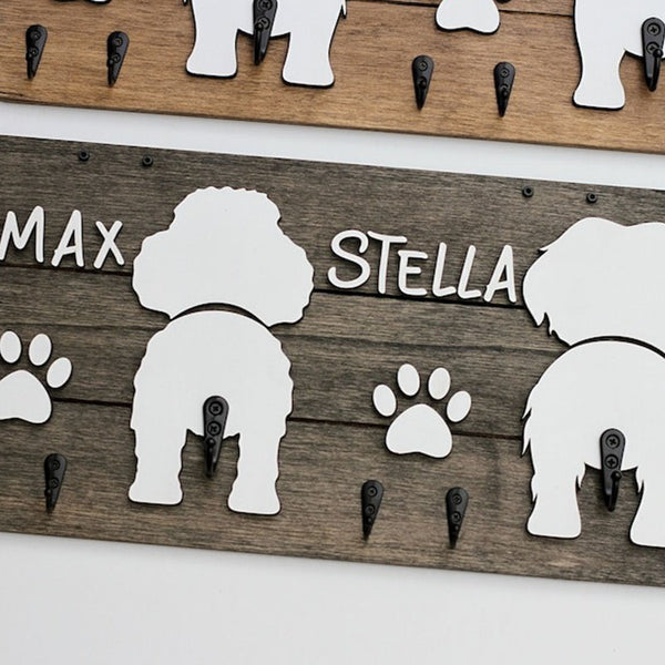 Custom Shiplap Dog Leash Holder, Personalized Leash holder, Dog Butt Leash Holder, Dog Paw Print Leash Holder