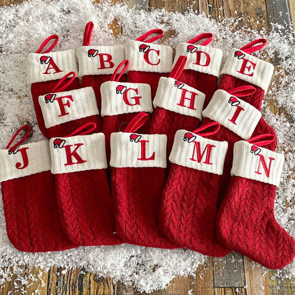 Initial Cable Knitted Stocking, Mini Monogrammed Stocking, Personalized Christmas Stocking, Embroidered Stocking, Letter of Family Stcoking