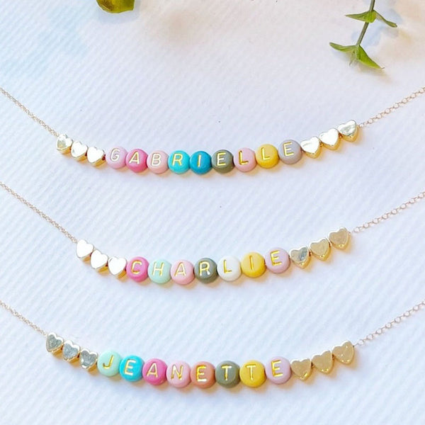 Full of Color Beads Name Necklace Dainty Gold Name Beads Necklace Kids Name