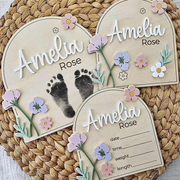 Newborn Birth Announcement Name Plaque | Newborn Footprint Plaque