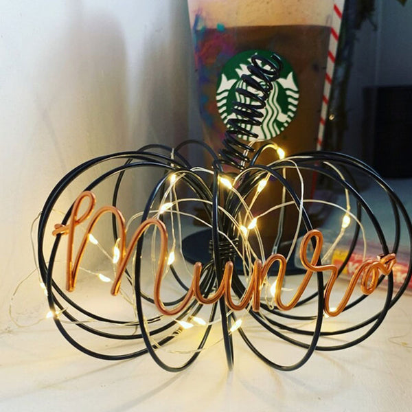 Personalised wire Pumpkin with lights, Halloween Decorations, pumpkin decor, autumn wedding accessories, fall decor, last name sign