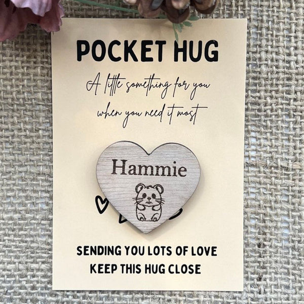 PET POCKET HUG -  Personalised Oak Wood Heart With Card - Rainbow Bridge