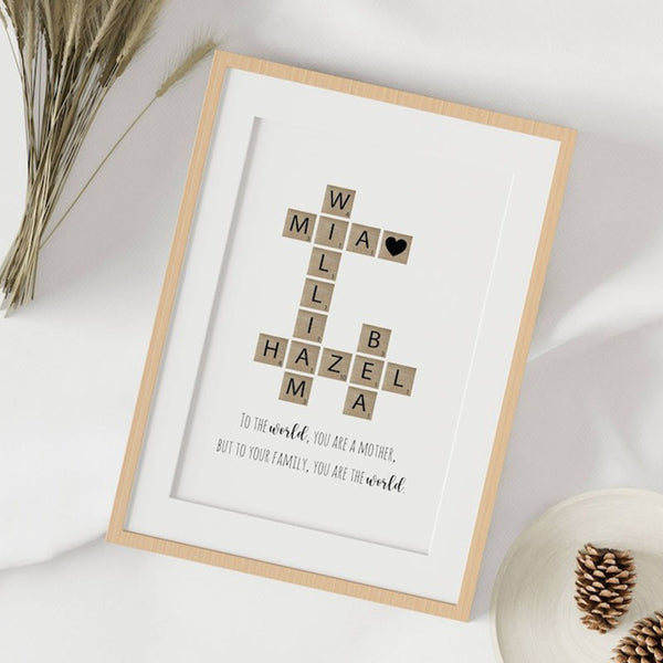 Family Name Sign Unique holiday Gift for Mom, Grandma Mothers Day Gift, Crossword Scrabble Print