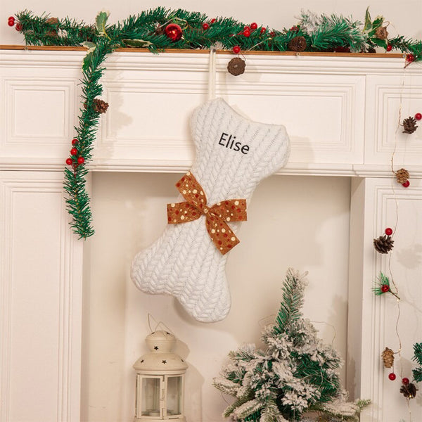 Personalized Dog Bone Christmas Stockings, Custom Holiday Decoration Bone Stockings With Name