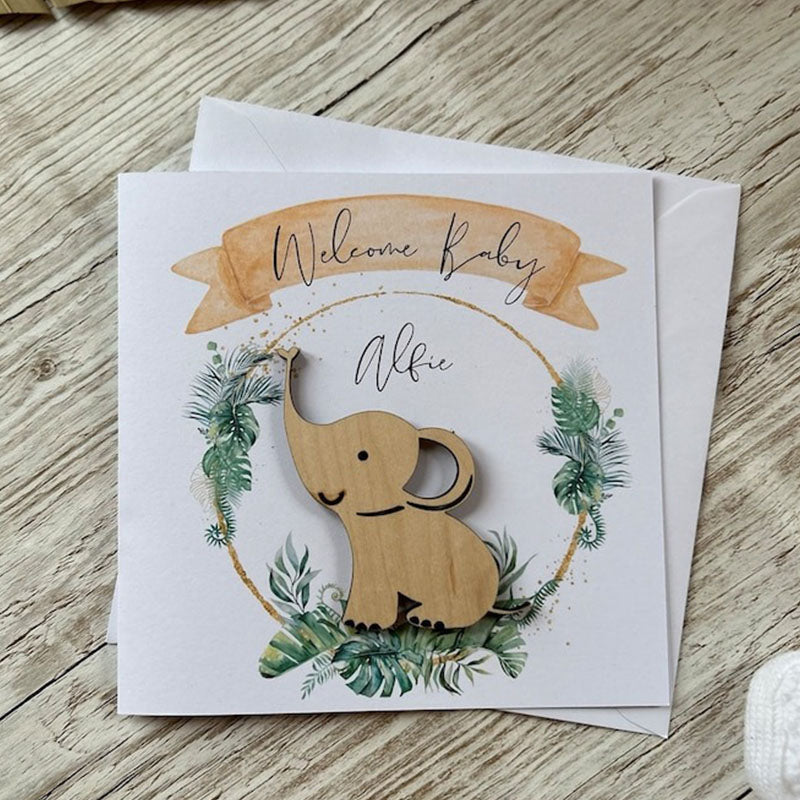 New Baby Safari Card - Wooden Keepsake