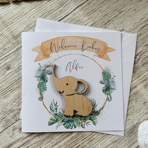 New Baby Safari Card - Wooden Keepsake