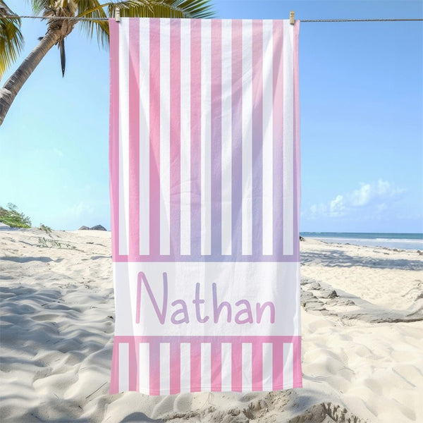 Personalized stripe Name Beach Towel, Oversized Custom Monogram Pool Towel