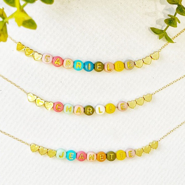 Full of Color Beads Name Necklace Dainty Gold Name Beads Necklace Kids Name