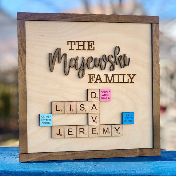 Personalized Last Name Scrabble Wood Sign, Gift for Grandpa