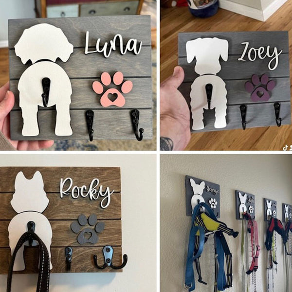 Custom Shiplap Dog Leash Holder, Personalized Leash holder, Dog Butt Leash Holder, Dog Paw Print Leash Holder