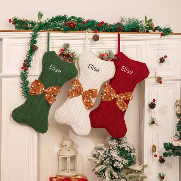 Personalized Dog Bone Christmas Stockings, Custom Holiday Decoration Bone Stockings With Name