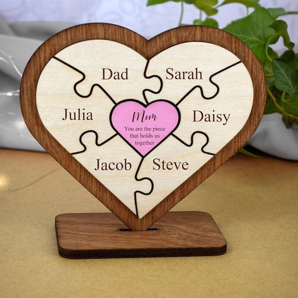 Personalized Heart Puzzle Piece Sign,Custom Family Wooden Heart Puzzle,Engraved Name Puzzle