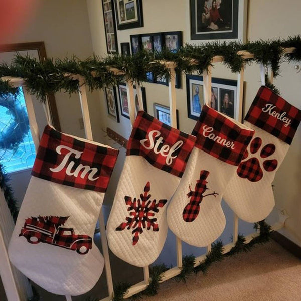 Personalized Christmas Stockings With White Ornaments