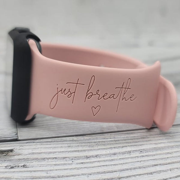 JUST BREATHE with Birthday Month Flower Apple Watch Band