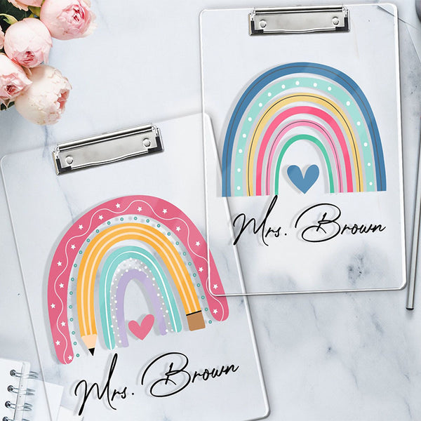 Personalized Back To School Teacher Gifts, Custom Rainbow Clipboard With Teacher Name