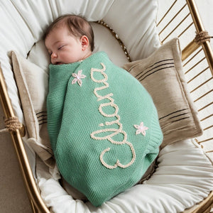 Personalized Baby Name Blanket, Hand-Embroidered Knit Baby Blanket