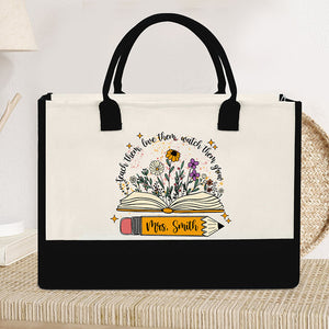 Personalized Teacher Wildflowers Tote Bag, Custom Teacher Tote Bag, Graduation Gift