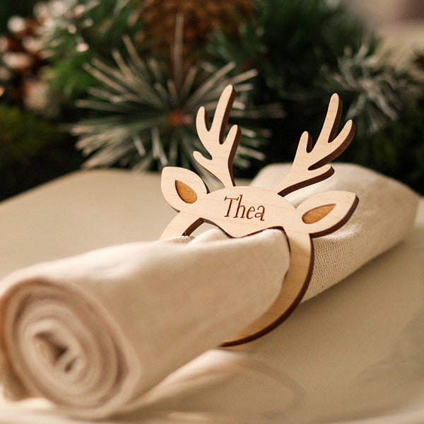 Christmas Personalised Deer Wooden Napkin Ring