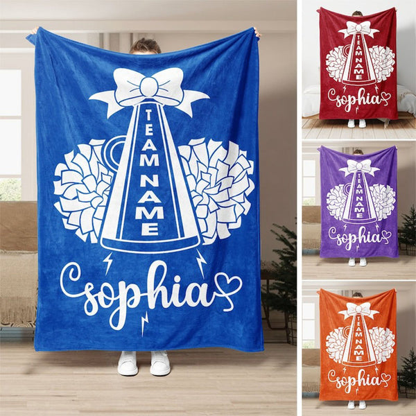 Personalized Cheerleading Blanket, Cheer Pom Poms Soft Cozy Sherpa Fleece Throw Blankets