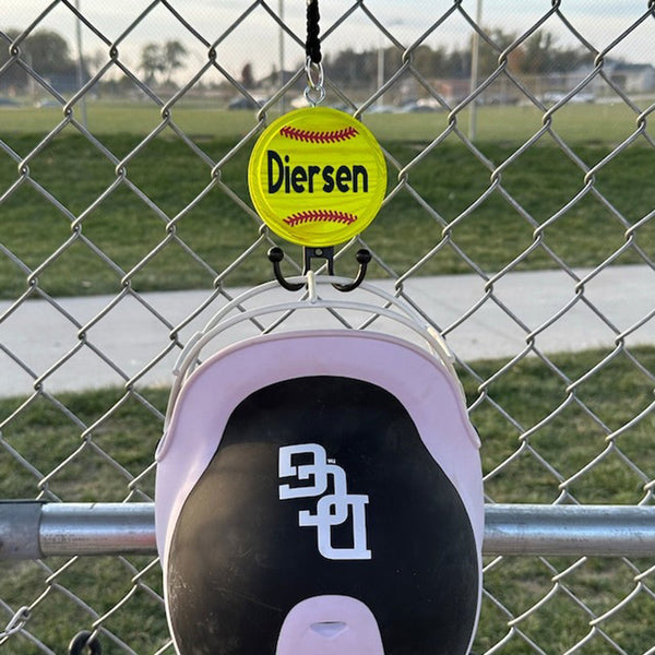 Personalized Softball/Baseball helmet holder with dual hook