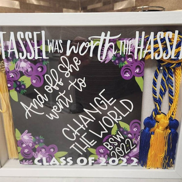 Graduation Cap Tassel Shadow Box, TASSEL Was WORTH The HASSLE, Milestone Keepsake Frame