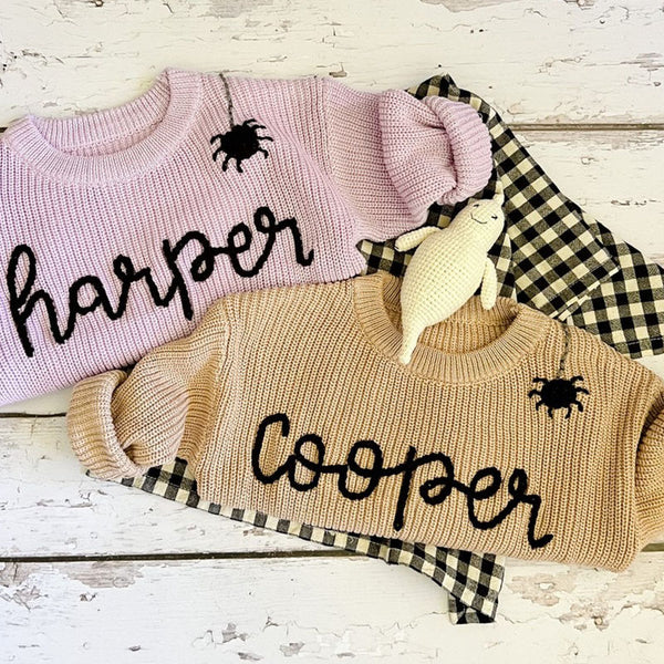 Personalized Hand Embroidered Baby and Toddler Halloween Sweaters