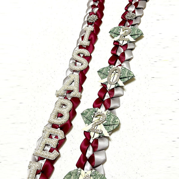 Graduation Lei, 2 Color Double Braid with bows, Personalized Letters & Numbers