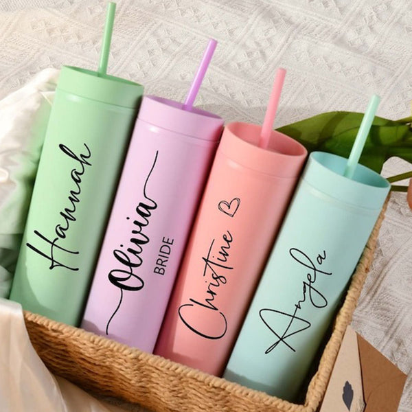 Personalized Tumbler with Lid and Straw,Custom Name Skinny Tumbler