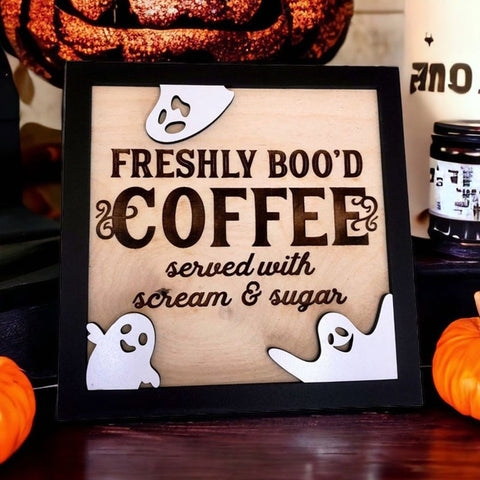 Freshly Boo’D Coffee Sign, Funny Halloween Sign, Coffee Sign