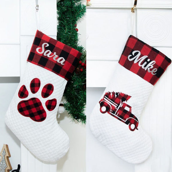 Personalized Christmas Stockings With White Ornaments