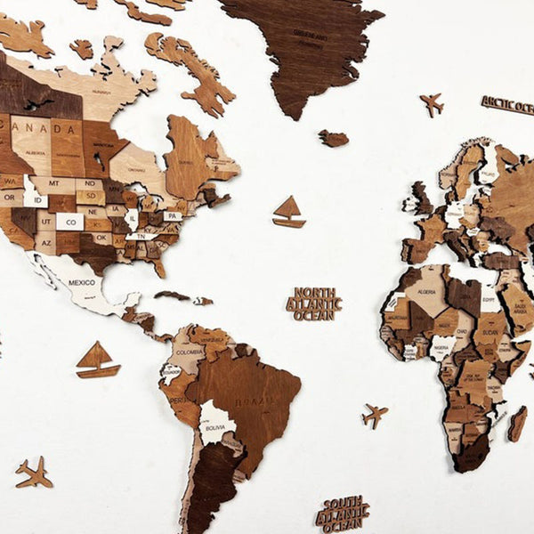 Wooden World Map, Wall Art Decor, 3D Wooden World Map