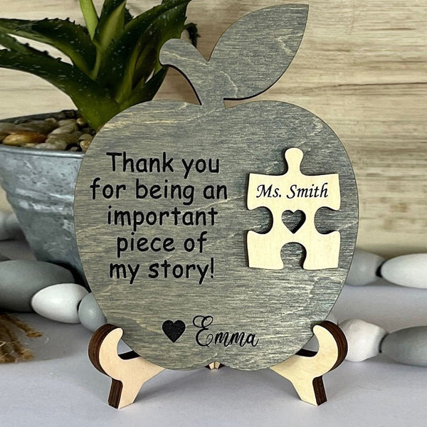 Teacher Gift, Apple, Puzzle Piece, Desktop Size, Personalized Teacher Gift