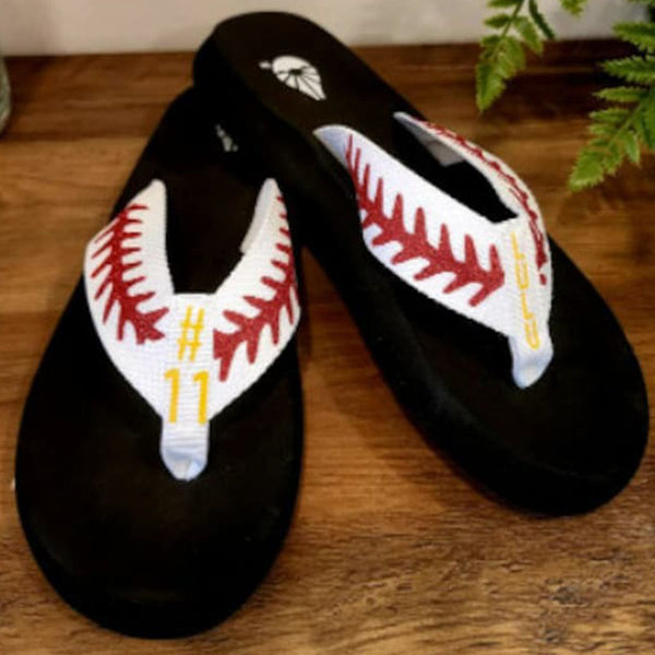 Personalized Baseball Flip Flops, Custom Sandals with Stitches