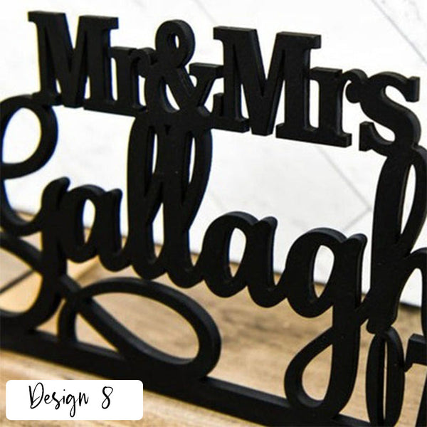 Tabletop Sign Personalized Custom Name Calligraphy Hashtag Laser Cut Mr and Mrs Wedding Table Sign