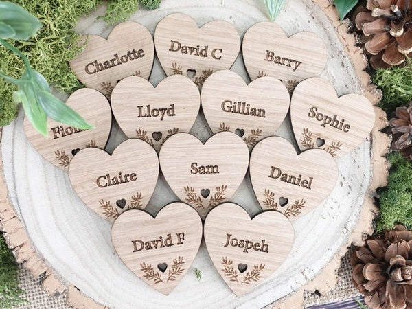 Wooden Table Place Names Wedding Heart Place Setting